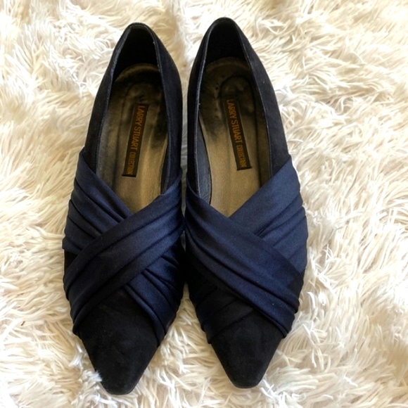 Larry Stuart black suede pointed toe pleated front formal shoes, Sz 7 1/2 M - Picture 3 of 12